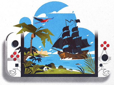 Switch Assassin's Creed fanart boat design fanart illustration illustrator jungle minimalist nintendo pirate ship switch texture vector