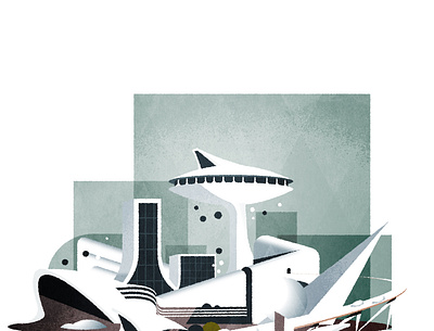 1939's World's Fair shapes architecture city futurism illustration illustrator minimalist retro skyline texture vector