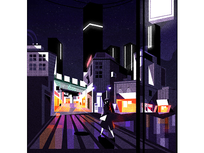 Night walk city cityscape futurism illustration illustrator minimalist retro skyline texture vector
