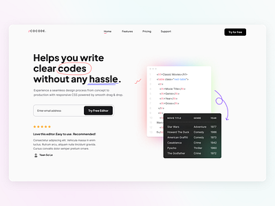 COCODE - Coding Landing Page aesthetic ui design aesthetic website design app design application design coding landing page design coding website design dashboard design heading design hero section design interface design minimal landing page design minimal ui design minimal website design simple website desing ui uiux web app design website design
