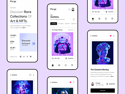 Pixi.ge - NFT App Design aesthetic ui deisng app deisgn application design clean ui dashboard design design interface design minimal ui design minimal website design nft nft app deisng nft ui simple ui ui uiux web app design website design