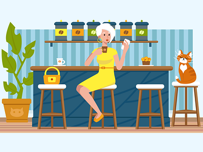 Girl in a cafe design graphic design illustration vector