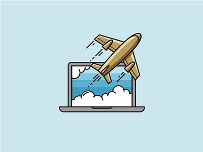 Fly out from Laptop dribbble clouds illustration laptop plane vector