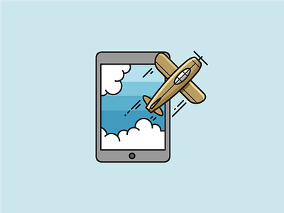 Fly out from tablet airplane clouds dribbble illustration tablet vector