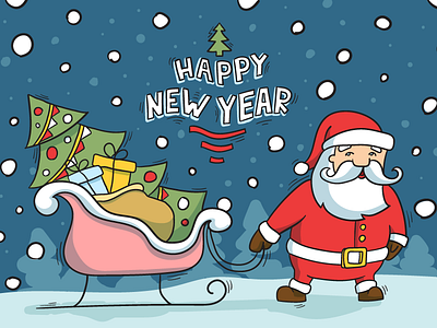 Happy New Year Dribbble! card celebrate christmas gift happy new poster santa tree winter year