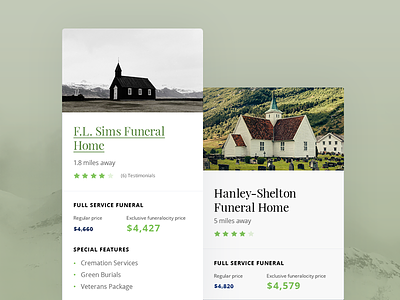 Funeralocity project card church funeral house grey preview card product card typography ui ux web design