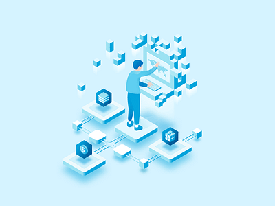 Illustration for Next Generation Blockchain VPN website blockchain blue flat icon illustration isometric vpn