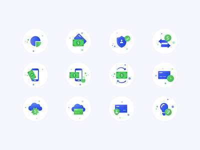 Icons set for promo website of payment system blue design dribbble flat green gsndesign icon design icons illustration interaction semiflat ui vector web