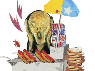 NY Munch Street Vendor funny hotdog illustration modernartist munch painting parody scream