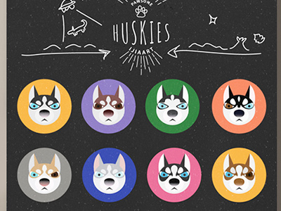 Husky's various face pattern~!! character colorful digitalart dog funny husky huskylover ijiaart illustration pinetreeprincess.com poster