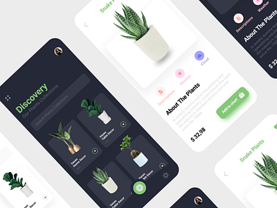 Plants Shop dark mobile app plants ui app white