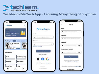 TechLearn - EdutTech App Design Exploration education graphic design hero home ios mobile app sign in signup ui ux