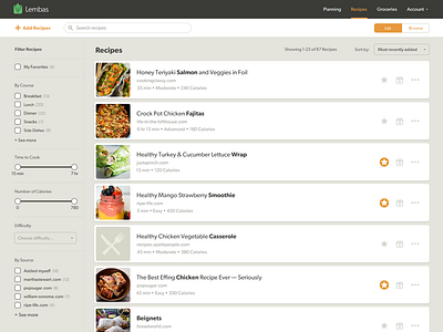 Lembas Recipes List Layout favorites filters layout lembas list recipes