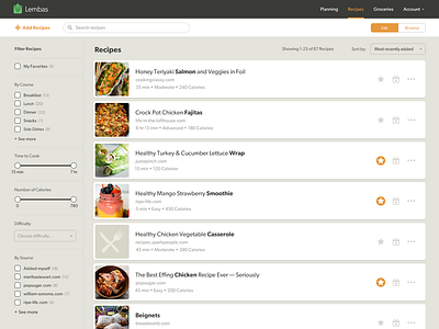 Lembas Recipes List Layout