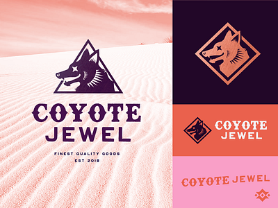 Coyote Jewel branding coral coyote jewelry logo pink purple red rose gold