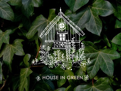 House In Green branding byhand cute green hand drawing house illustration linear logo minimal