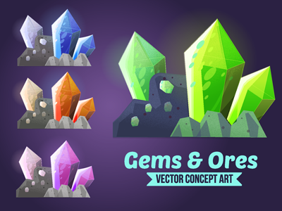 Gems and Ores Concept Art conceptart gameart illustrator vector