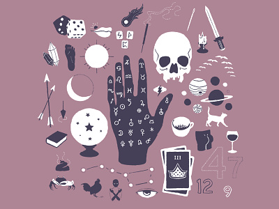 Methods of Divination arrow dice divination fortune telling purple skull symbols tarot
