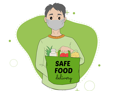 Safe Food Delivery Boy illustration - Cartoon covid face mask food delivery boy healthy mask organic art organic food organics safe food delivery saftey vegetables