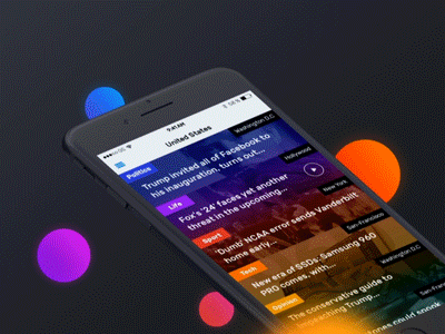 News App feed interaction animation app card design feed gradient iphone layout minimal mobile news ui