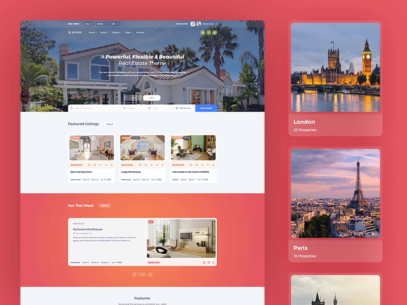 Q-Estate Home Page color design estate gradient home minimal page real theme ui web website