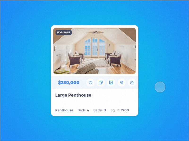 Property Card Interaction app card dashboard design estate interaction principle real ui web website wordpress