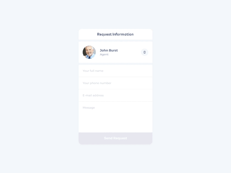Request Info User Interaction animation card design estate number profile property real request theme ui ux