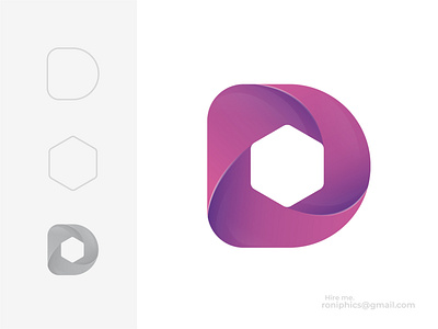 Letter D with hexagon logo design