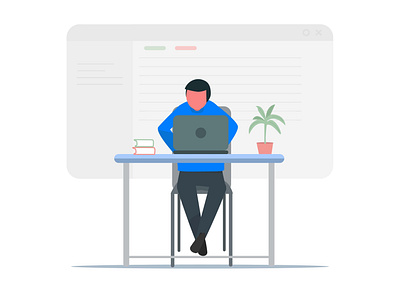 Man Coding On Laptop Vector Illustration