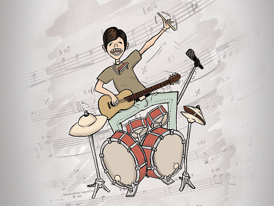 Banda de um cara só band desenho draw drums guitar illustration instrumento music