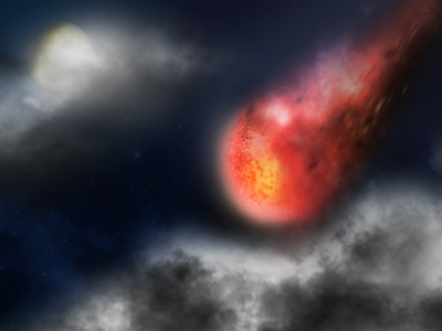 Asteroid asteroid black blue digital painting fire grey orange painting red space