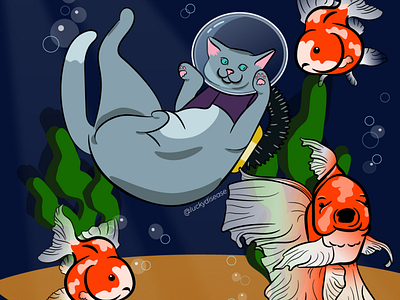 Scuba Cat animal animal art cartoon cat color comic art fish illustration illustration art illustrator scuba underwater vector vector art vector illustration