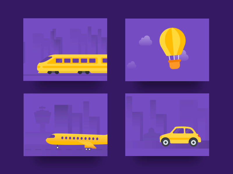Leave Travel Allowance Illustrations taxi hotairballoon holiday car leave travel animation plane train travel