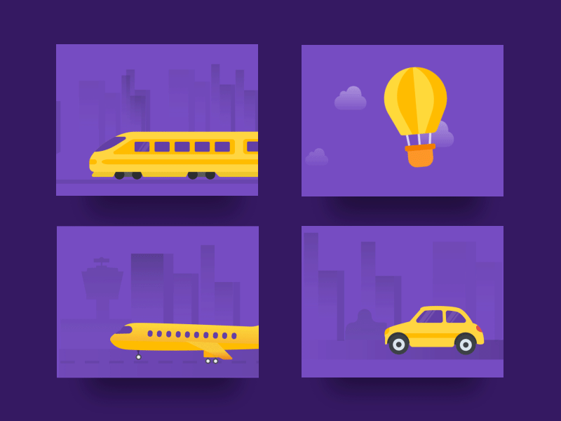 Leave Travel Allowance Illustrations animation car holiday hotairballoon leave travel plane taxi train travel