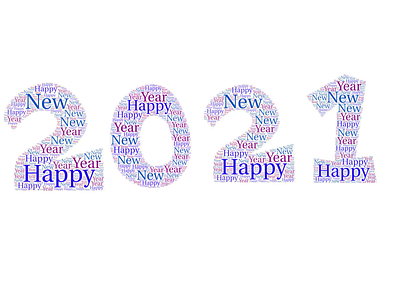 Happy new year 2021 Word art design text art texture typography word art word cloud