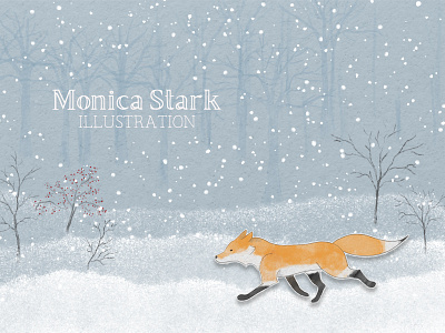 winter fox illustration adobe photoshop forest fox illustration snow storybook trees watercolor winter