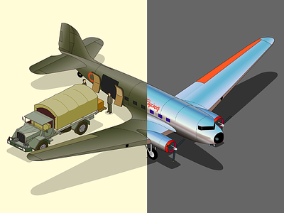 dc-3 commercial and military airplane animate cc army dc 3 douglas history illustration isometric retro truck