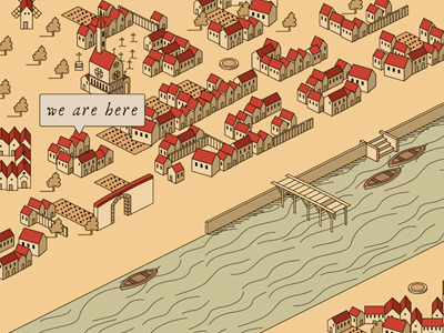 village map 16th century detail isometric map plan village