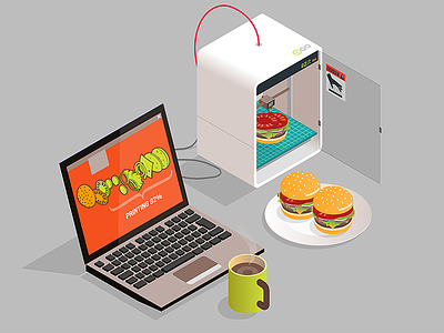 artificial food 3d printer artificial burger fake food isometric