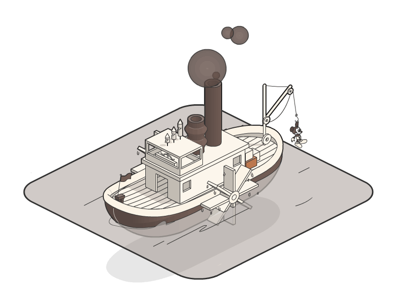 steamboat willie - animated animate cc animation disney isometric mickey ship steamboat