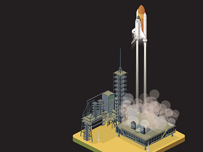 lift-off discovery flash illustration isometric rocket shuttle space