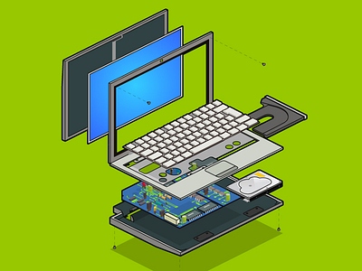 notebook exploded exploded flash isometric laptop notebook