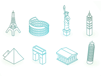 landmarks eiffel icon isometric landmark liberty pisa pyramids statue