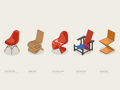 iconic chairs chair eames gehry gerrit rietweld iconic industrial design isometric telkraft vitra wiggle zig zag