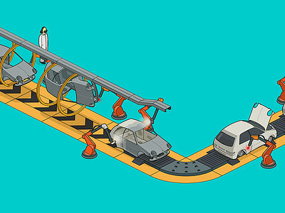 assembly line assembly assembly line car factory isometric paint production
