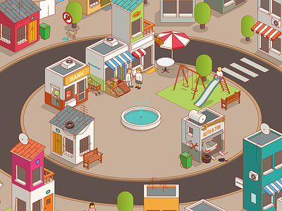 small town square isometric small town square