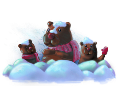 teddy bears in anticipation of the new year bear childrenbook draw drawing forchildren illustration newyear photoshop snow winter xmass