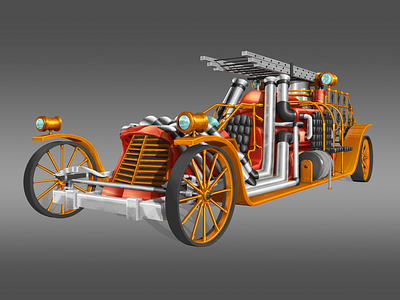 STEAMPUNK FIREFIGHTER CAR art concept conceptart future gameart gamedesign scifi soldier
