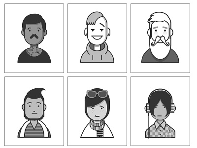 Simple character development beard character design diversity face female illustration illustrator line male people