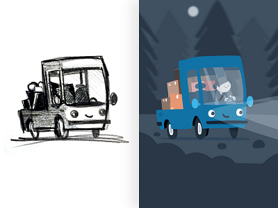 the little pick-up that could 2d car doodle driving illustration procreate sketch